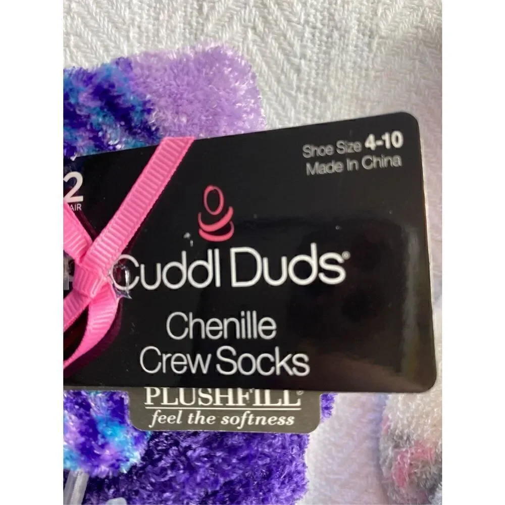 Cuddl Duds Girls Shoe Size 4-10 Chenille Crew Socks - 2 - 2 Packs